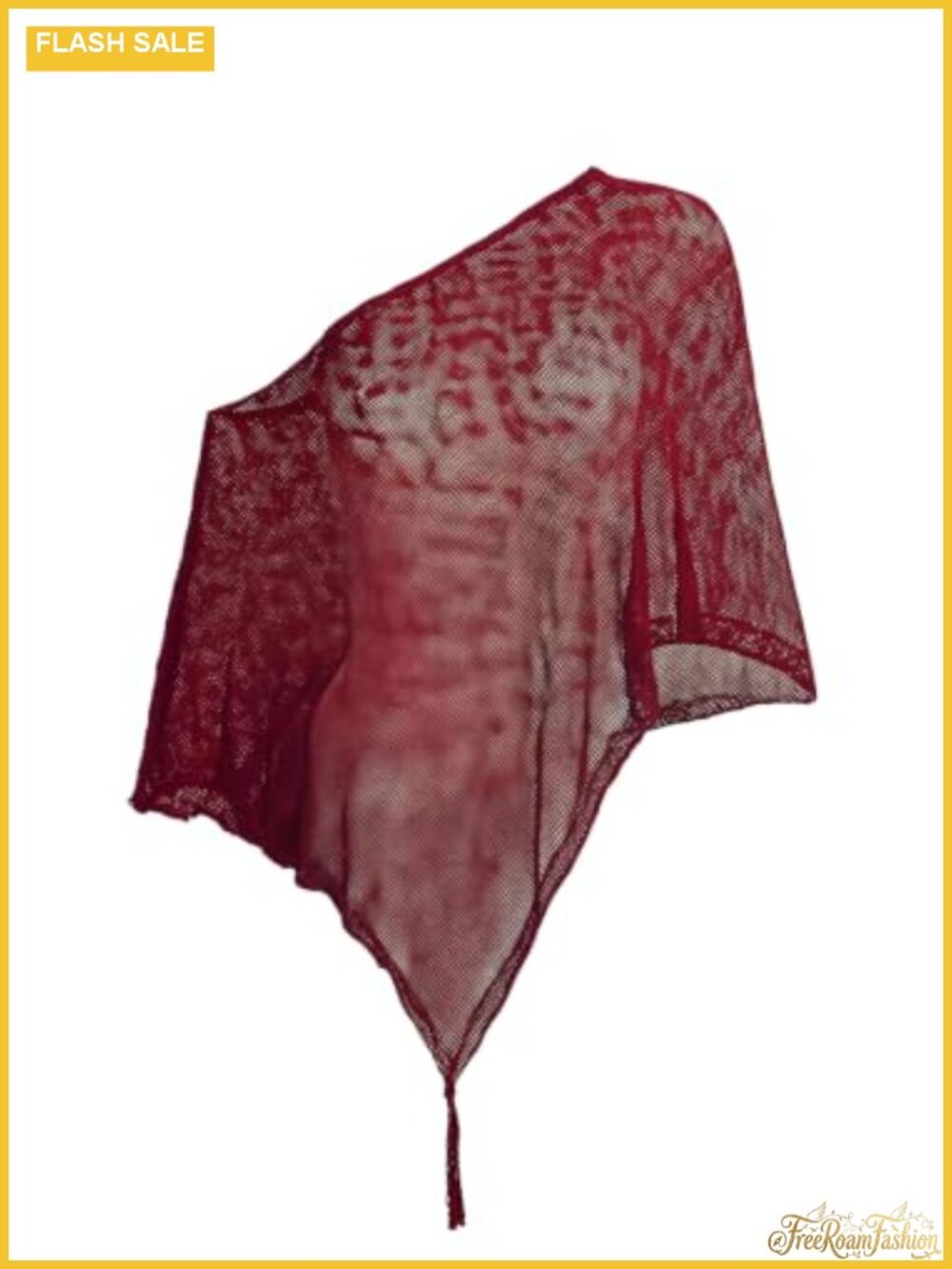 Sheer Asymmetrical One Shoulder Knit Poncho Wrap Coverup